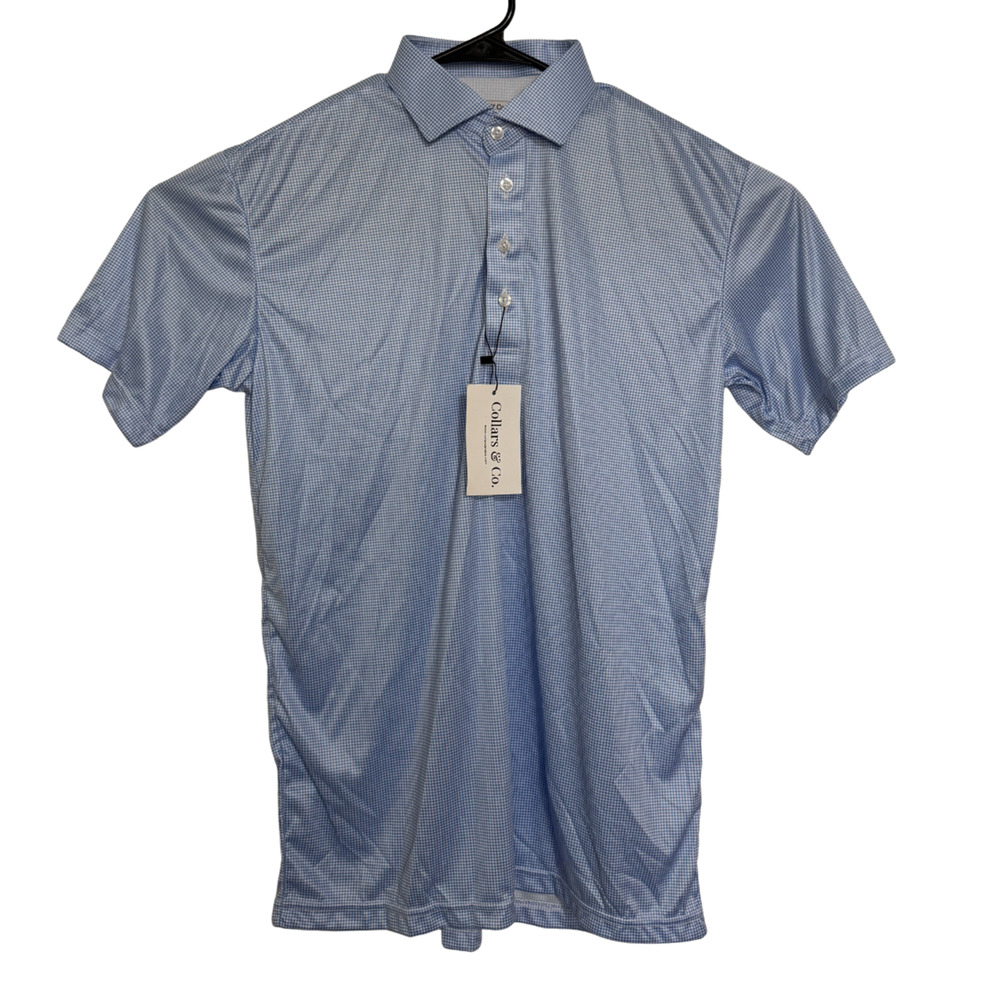 Collars & Co Mens Large Relaxed Blue Houndstooth Performance Polo NWT - Picture 2 of 9